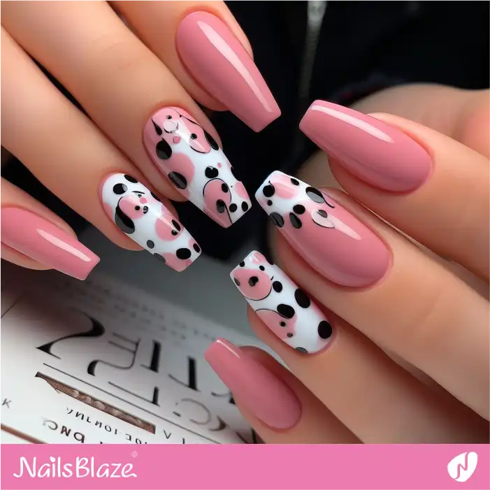 Pink and White Dalmatian Print Nails | Animal Print Nails - NB1984